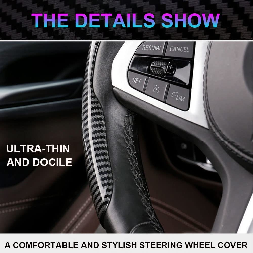 Upgrade Your Driving Experience With A Non-Slip Carbon Fiber Steering Wheel Cover!