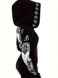 Women's Fashion Punk Style Geometric Print Zipper Sweatshirt