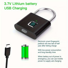 Compact Smart Fingerprint Padlock - Waterproof, Keyless Security, USB Rechargeable, Lightweight Aluminum - Ideal for Luggage, Suitcases & Backpacks