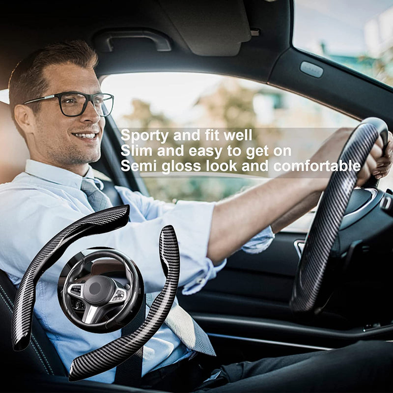 Upgrade Your Driving Experience With A Non-Slip Carbon Fiber Steering Wheel Cover!